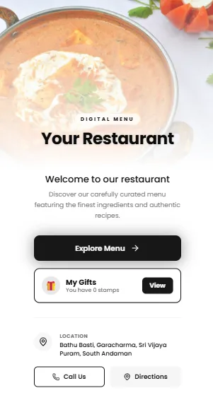Shifa Hotel Digital Menu website interface
